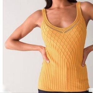 White House Black Market Marigold Yellow Crochet Strap Sweater Tank SZ Medium